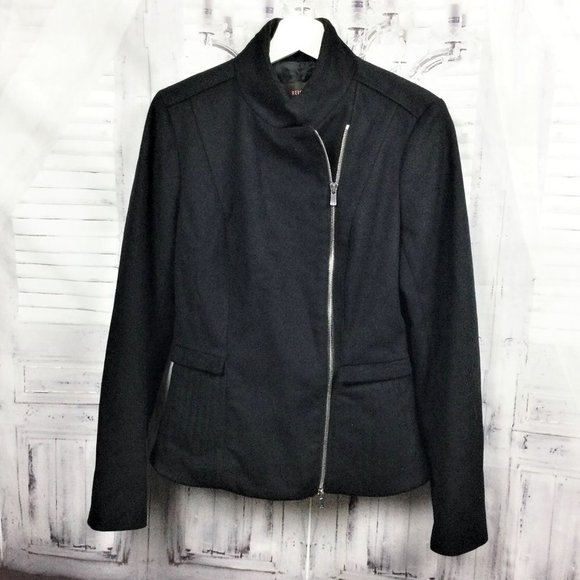 ReissBlack Moto Cashmere Wool Blend Zip Up Jacket Coat S